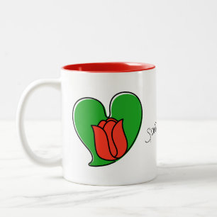 Frühling in der Liebe - Red Tulips Zwei-Tonen-Kaff Zweifarbige Tasse