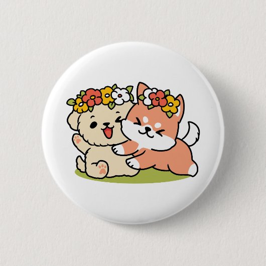 Frühling in Farbe - Adorable Hunde Illustration Button (Vorderseite)