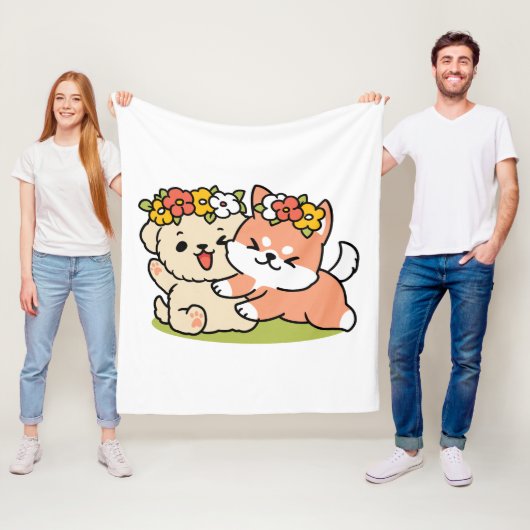 Frühling in Farbe - Adorable Hunde Illustration Fleecedecke (Beispiel)