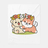 Frühling in Farbe - Adorable Hunde Illustration Fleecedecke (Vorderseite)