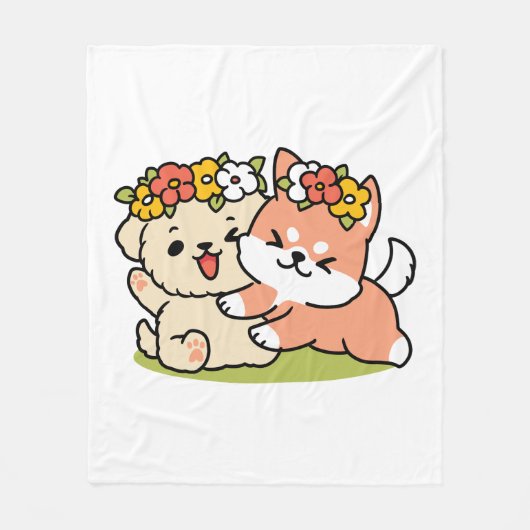 Frühling in Farbe - Adorable Hunde Illustration Fleecedecke (Vorderseite)