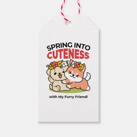 Frühling in Farbe - Adorable Hunde Illustration Geschenkanhänger (Vorderseite)