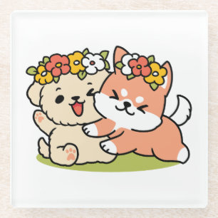 Frühling in Farbe - Adorable Hunde Illustration Glasuntersetzer