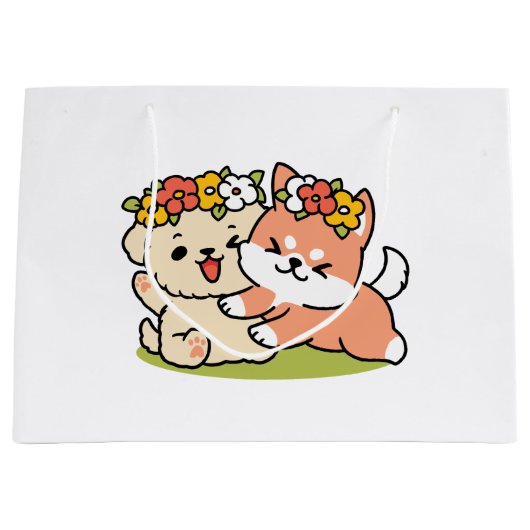 Frühling in Farbe - Adorable Hunde Illustration Große Geschenktüte (Vorderseite)