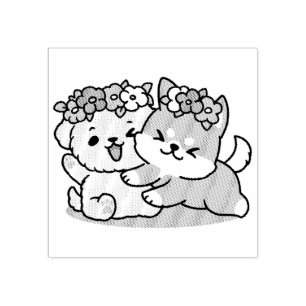 Frühling in Farbe - Adorable Hunde Illustration Gummistempel