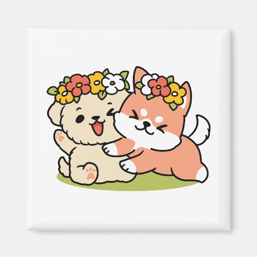 Frühling in Farbe - Adorable Hunde Illustration Magnet (Vorne)