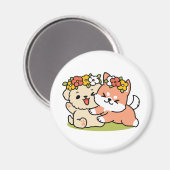 Frühling in Farbe - Adorable Hunde Illustration Magnet (Vorderseite/Rückseite)