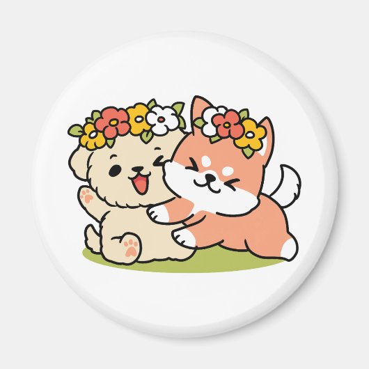 Frühling in Farbe - Adorable Hunde Illustration Magnet (Vorne)