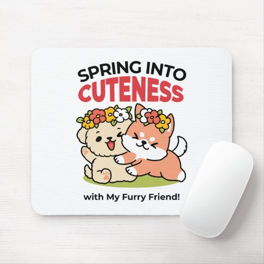 Frühling in Farbe - Adorable Hunde Illustration Mousepad (Mit Mouse)