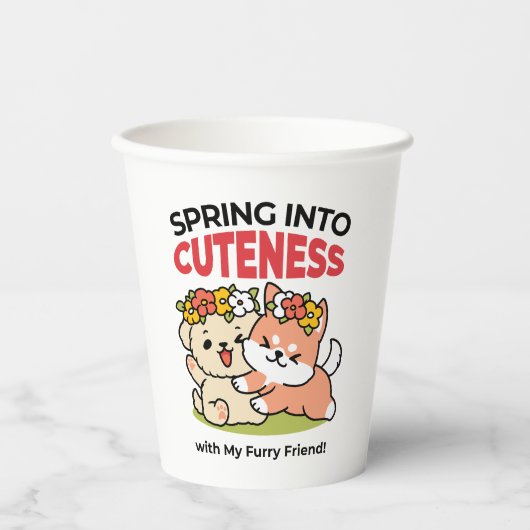 Frühling in Farbe - Adorable Hunde Illustration Pappbecher (Vorderseite)