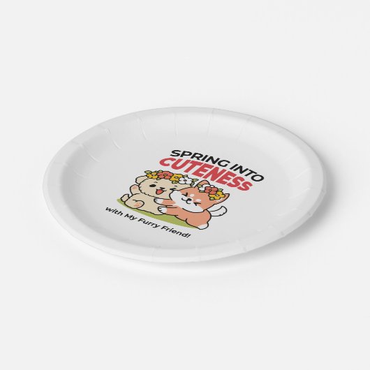Frühling in Farbe - Adorable Hunde Illustration Pappteller (Schrägansicht)