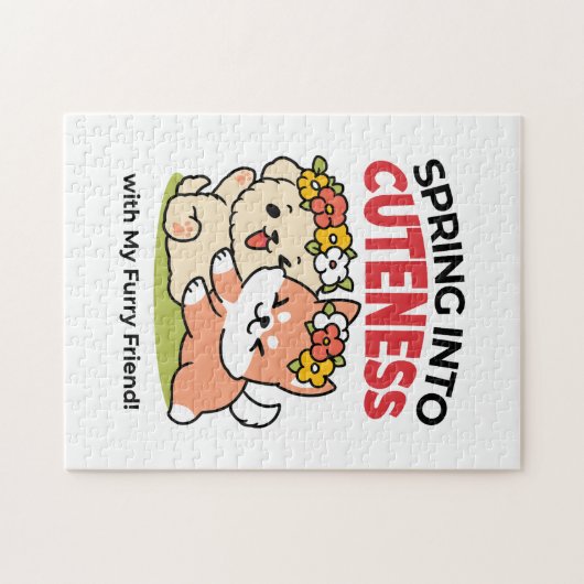Frühling in Farbe - Adorable Hunde Illustration Puzzle (Horizontal)