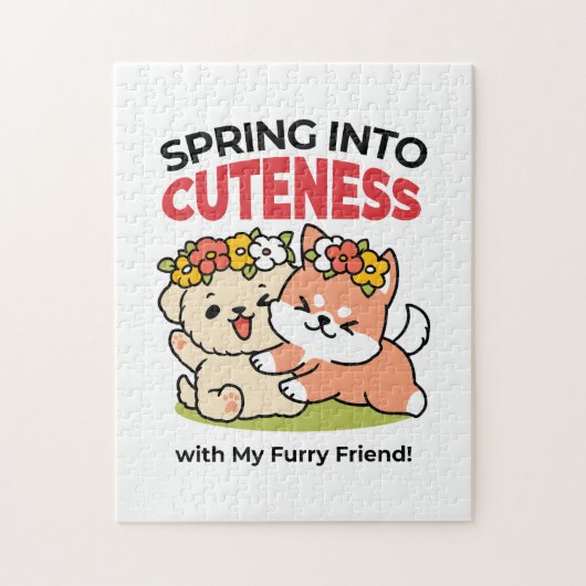 Frühling in Farbe - Adorable Hunde Illustration Puzzle (Vertikal)