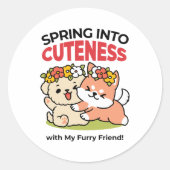 Frühling in Farbe - Adorable Hunde Illustration Runder Aufkleber (Vorderseite)
