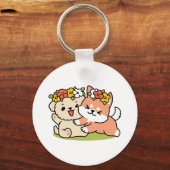 Frühling in Farbe - Adorable Hunde Illustration Schlüsselanhänger (Rückseite)
