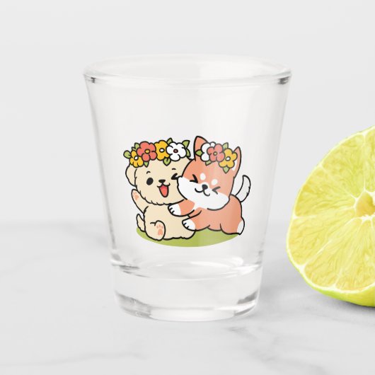 Frühling in Farbe - Adorable Hunde Illustration Schnapsglas (Vorderseite)