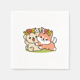 Frühling in Farbe - Adorable Hunde Illustration Serviette