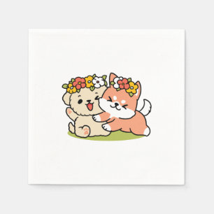 Frühling in Farbe - Adorable Hunde Illustration Serviette