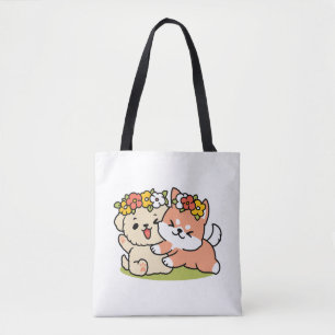 Frühling in Farbe - Adorable Hunde Illustration Tasche