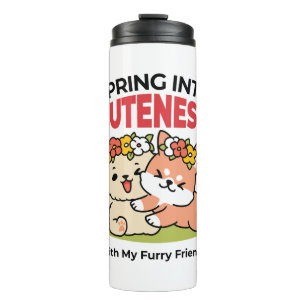 Frühling in Farbe - Adorable Hunde Illustration Thermosbecher