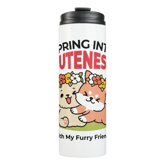Frühling in Farbe - Adorable Hunde Illustration Thermosbecher (Vorderseite)