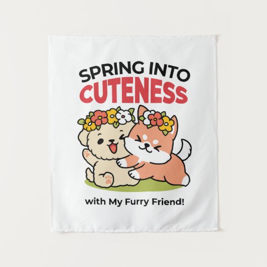 Frühling in Farbe - Adorable Hunde Illustration Wandteppich (Vorderseite)