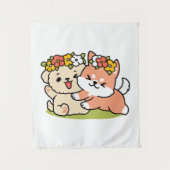 Frühling in Farbe - Adorable Hunde Illustration Wandteppich (Vorderseite)