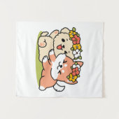 Frühling in Farbe - Adorable Hunde Illustration Wandteppich (Vorderseite (Horizontal))