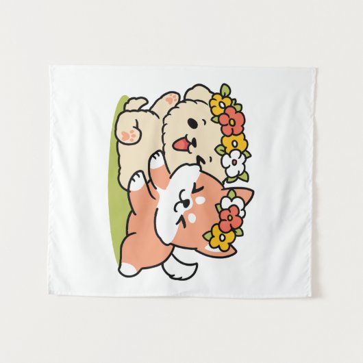 Frühling in Farbe - Adorable Hunde Illustration Wandteppich (Vorderseite (Horizontal))