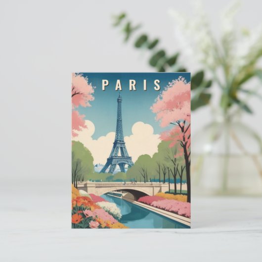 Frühling in Paris Frankreich Eiffelturm Retro Reis Postkarte (Stehend Vorderseite)