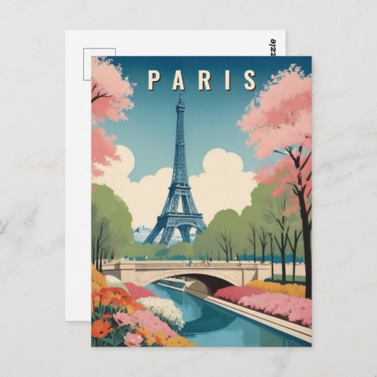Frühling in Paris Frankreich Eiffelturm Retro Reis Postkarte (Vorne/Hinten)