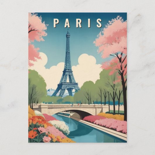Frühling in Paris Frankreich Eiffelturm Retro Reis Postkarte (Vorderseite)