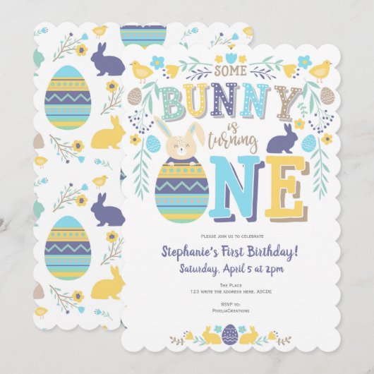 Frühling, Junge 1. Geburtstag, Ostern, Sonne Einladung (Vorne/Hinten)