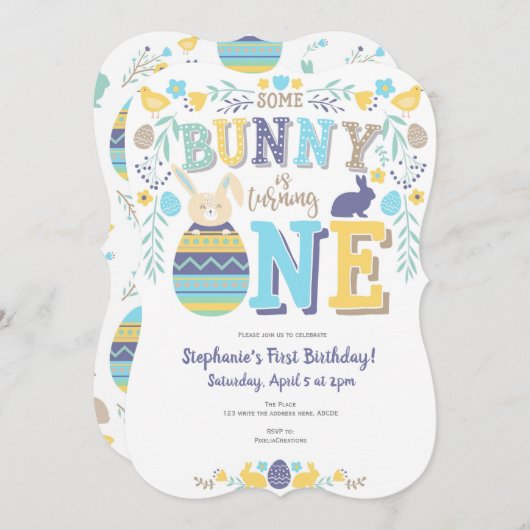 Frühling, Junge 1. Geburtstag, Ostern, Sonnenschei Einladung (Vorne/Hinten)