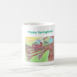 Frühling Kaffeetasse mit Baby- und Muttervogel 