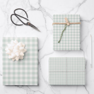 Frühling Klassisches Gingham   Gedämpfter Salbei Geschenkpapier Set