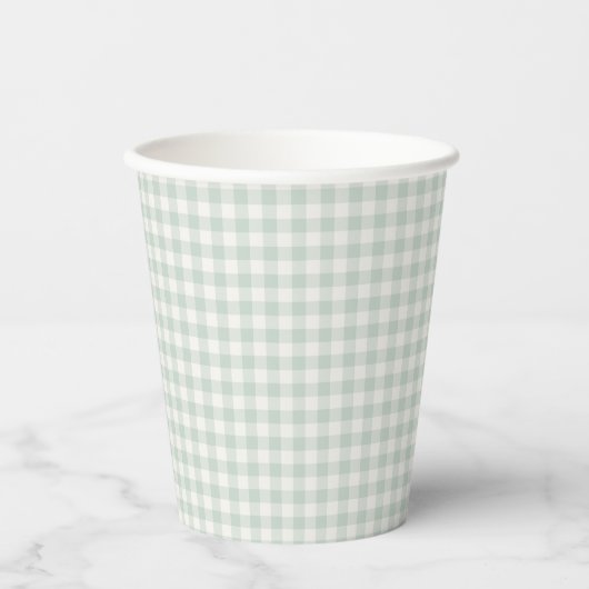 Frühling Klassisches Gingham | Gedämpftes Salbei Pappbecher (Vorderseite)