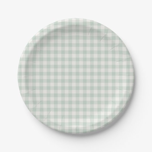 Frühling Klassisches Gingham | Gedämpftes Salbei Pappteller (Vorderseite)