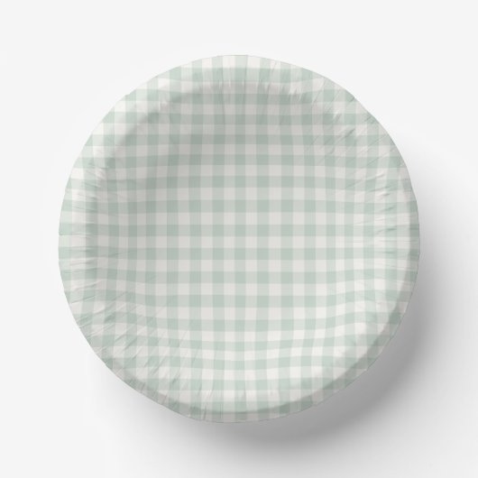 Frühling Klassisches Gingham | Gedämpftes Salbei Pappteller (Vorderseite)