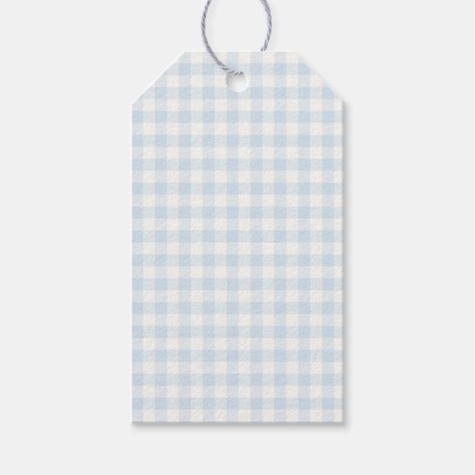 Frühling Klassisches Gingham | Puderblau Geschenkanhänger (Vorderseite)
