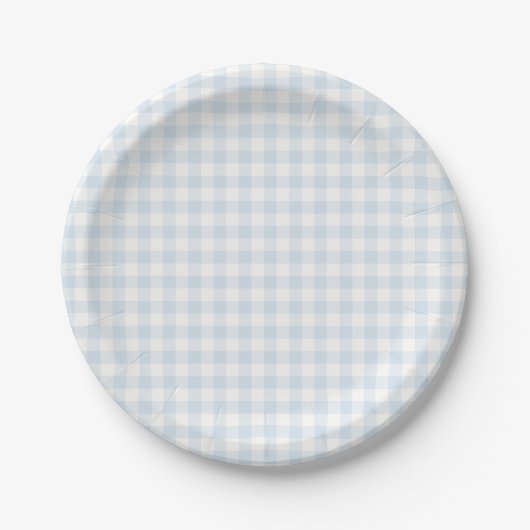 Frühling Klassisches Gingham | Puderblau Pappteller (Vorderseite)