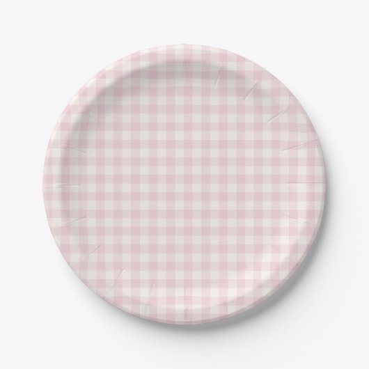 Frühling Klassisches Gingham | Sanftes Rosa Pappteller (Vorderseite)