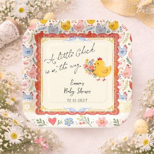 Frühling Kleines Küken Florales Mädchen Baby Showe Pappteller