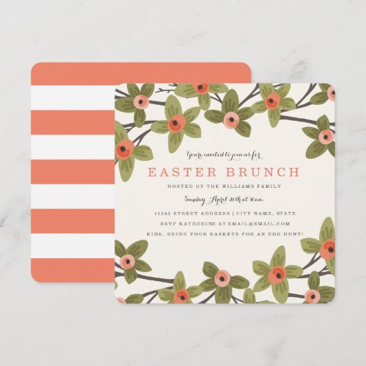 Frühling knospt Ostern-Brunch Einladung (Vorne/Hinten)