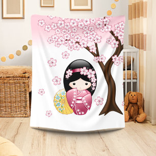 Frühling Kokeshi Puppe - niedliches japanisches Fleecedecke