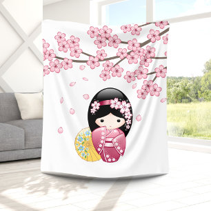 Frühling Kokeshi Puppe - niedliches japanisches Fleecedecke