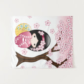 Frühling Kokeshi Puppe - niedliches japanisches Wandteppich (Vorderseite (Horizontal))