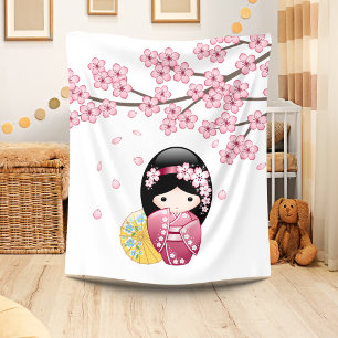 Frühling Kokeshi-Puppe - Süße japanische Geisha-Da Fleecedecke