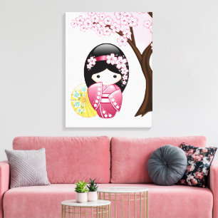 Frühling Kokeshi-Puppe - Süße japanische Geisha-Da Leinwanddruck