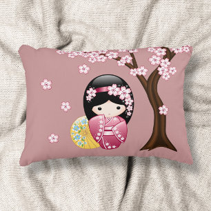 Frühling Kokeshi-Puppe - Süße japanische Geisha-Da Zierkissen
